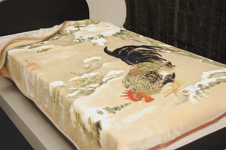 【限定販売】伊藤若冲の「雪中雄鶏図柄」を布団でダイナミックに再現した京都西川製の高級シングル毛布