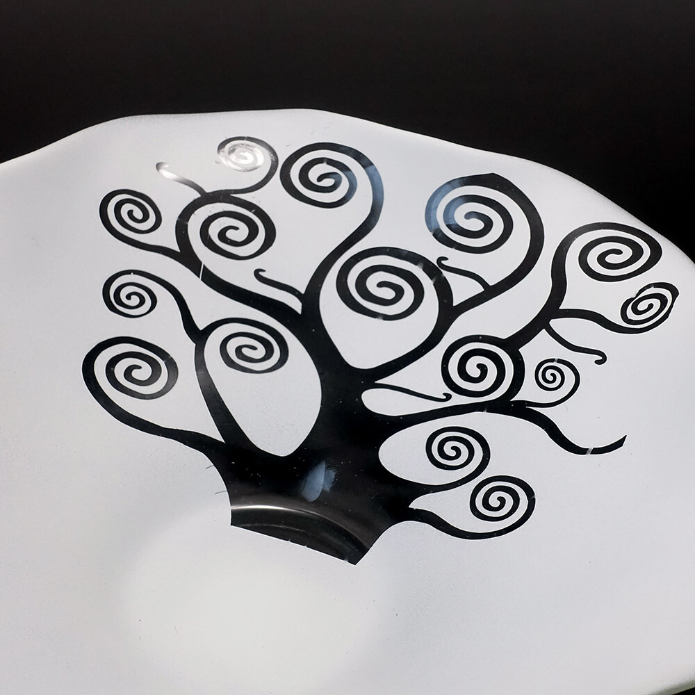モダンでオシャレ♪ クリムトの「生命の樹」をモチーフとしてサンドブラストで描いた、南イタリア・ナポリ産のガラス花器ボウル