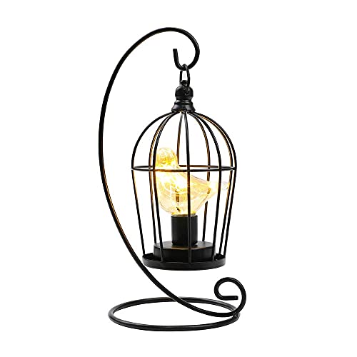鳥かごの中の鳥が電球となっていて、内部にミニチュアLEDライトのストリングを並べて鳥形電球としてデザインされたモダンXクラシカルな卓上照明＜JHY DESIGN＞