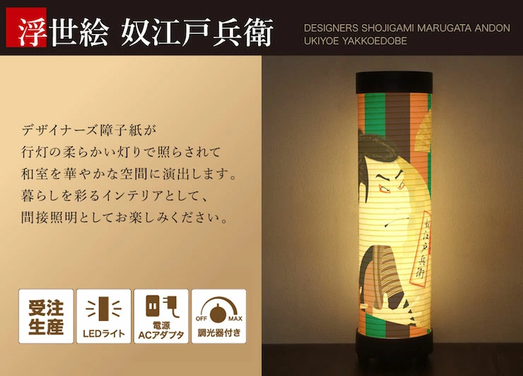 東洲斎写楽の「三代目大谷鬼次の江戸兵衛」をベースにデザインした行灯タイプのフロアランプ