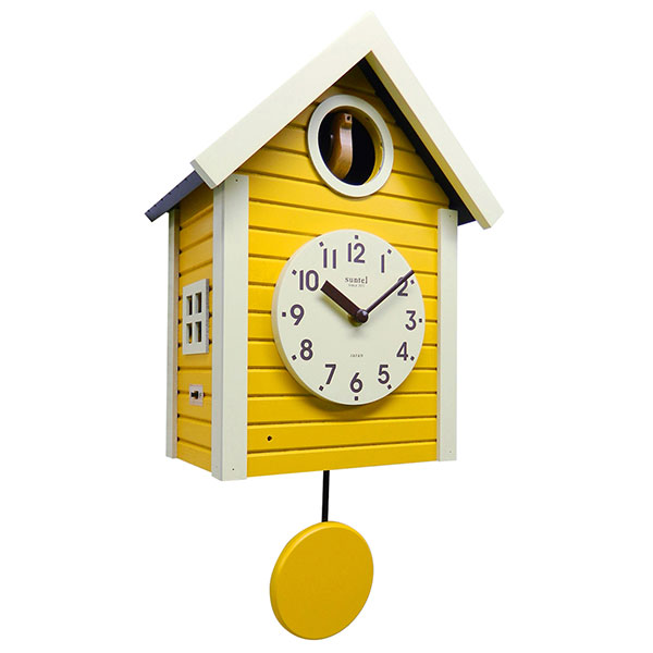 パステルカラーが可愛い、ログハウス風の日本製クォーツ式木製鳩時計