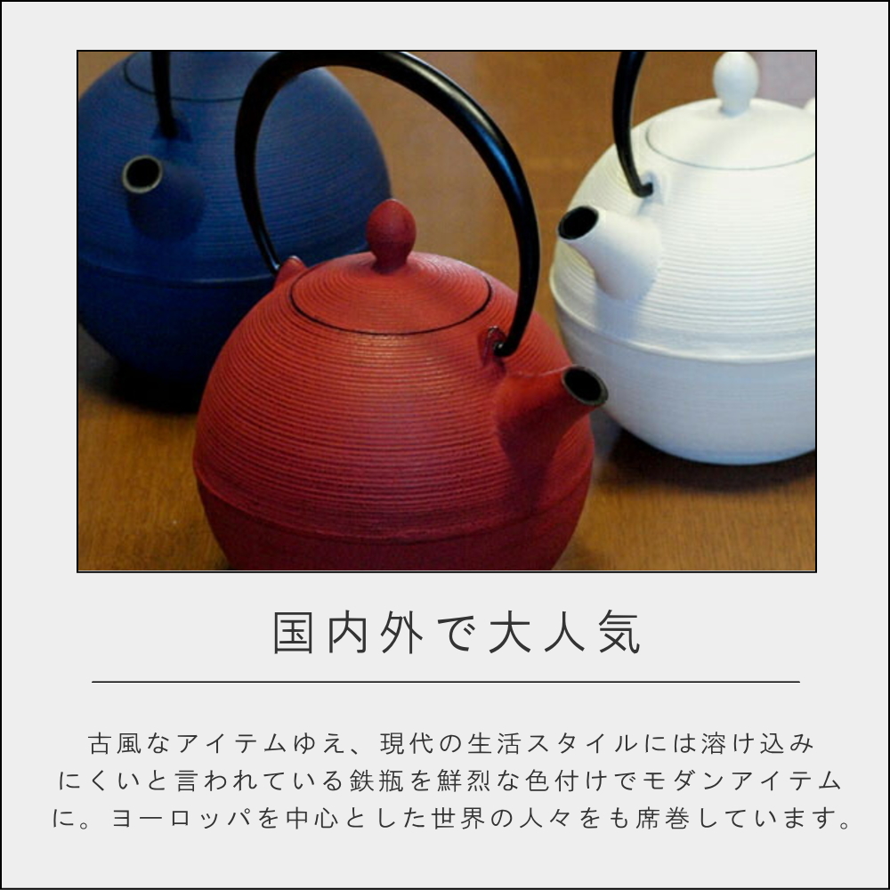 盛岡岩鋳製南部鉄器の鉄急須＜日の丸・藍花aika＞