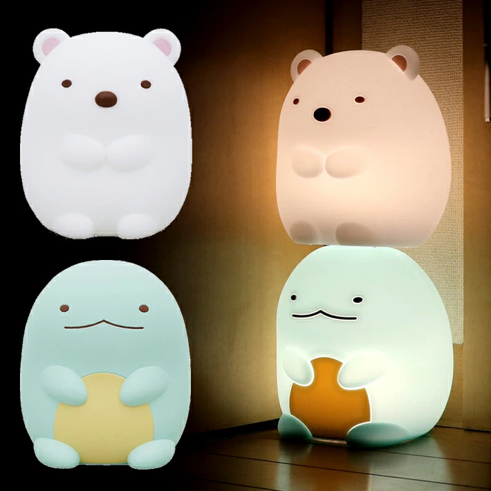すみっコぐらしのキャラ（しろくま、とかげ）のシルエットが可愛い、柔らかシリコン製LEDライト