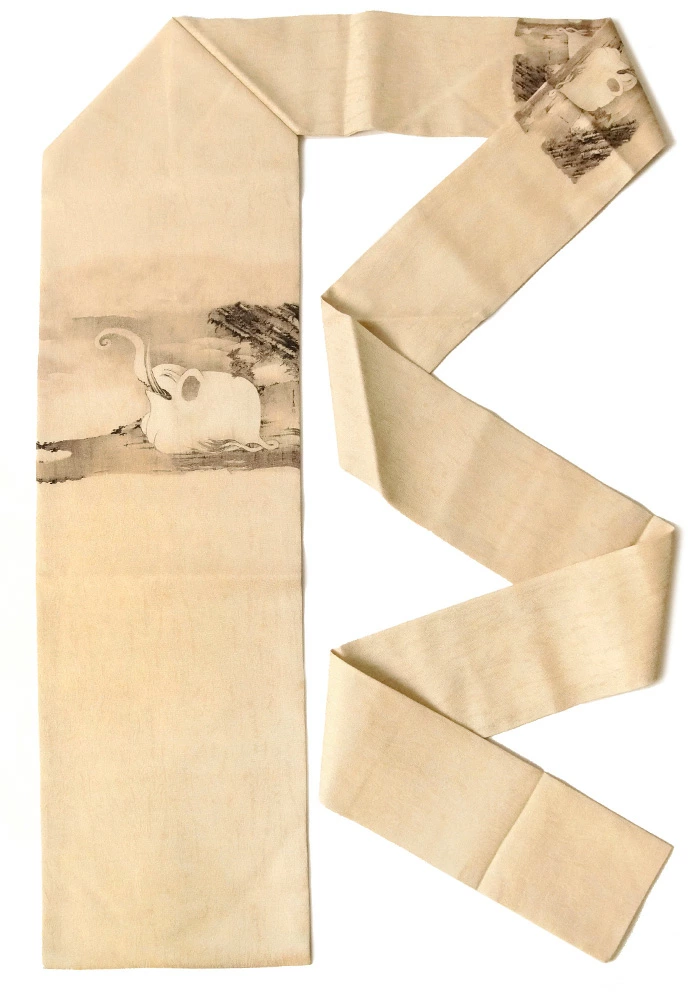 伊藤若冲の「象と鯨図屏風」でデザインされた和アートな名古屋帯