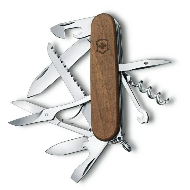 キャンプや被災時などにもあると重宝する、柄が木製のVICTORINOX(ビクトリノックス)折り畳みマルチツール/十徳ナイフ