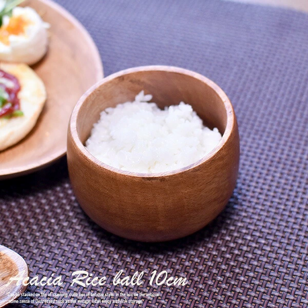 天然木アカシアの汎用的な木製ご飯碗