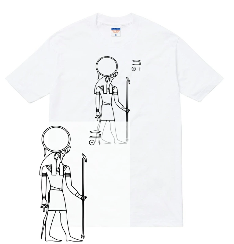 太陽神ラーの線画ミニマル半袖Tシャツ