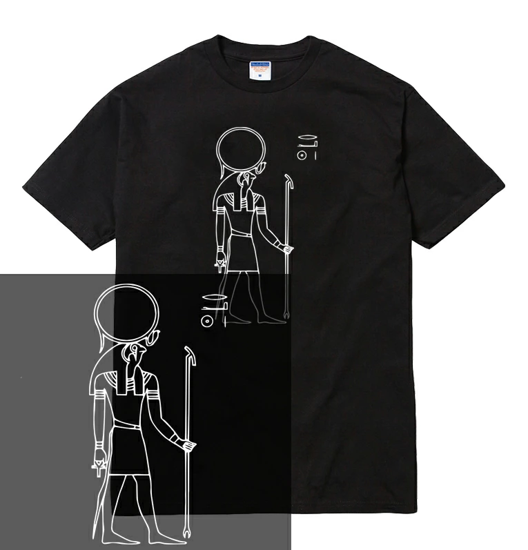古代エジプトの太陽神ラーが線画で描かれたミニマルスタイルな半袖Tシャツ