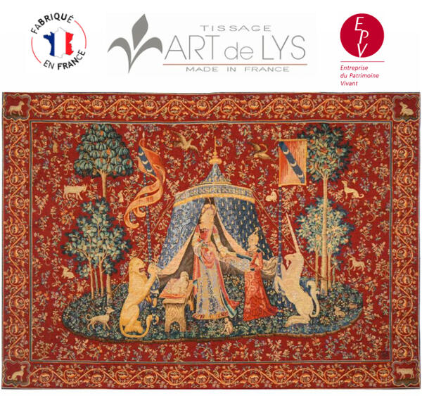 フランスの老舗テキスタイルブランド「ART de LYS」製の、「貴婦人と一角獣 我が唯一つの望みに」でデザインしたゴブラン織りタペストリー