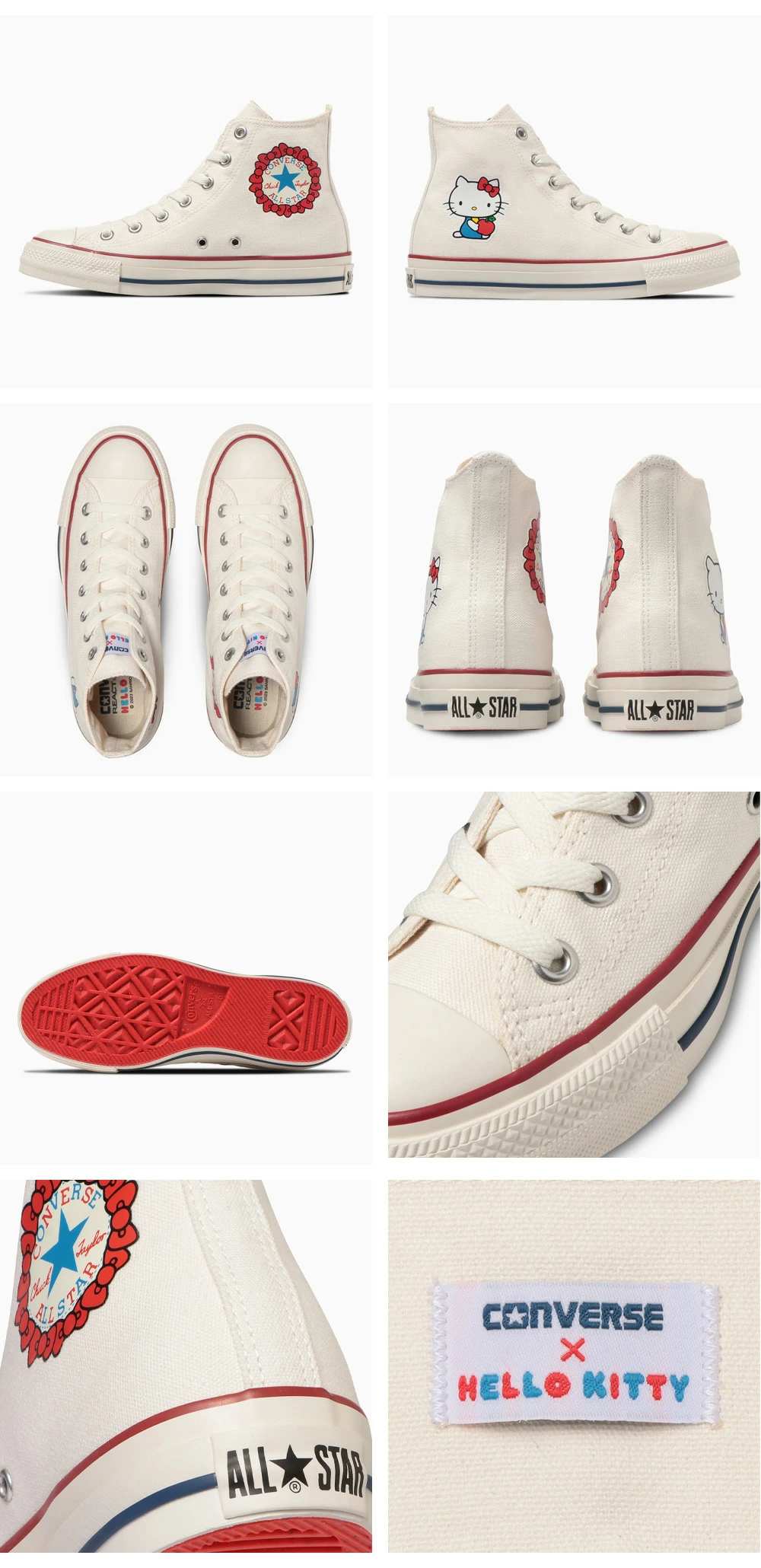 ALL STARのアイコンであるアンクルパッチはハローキティのリボンで囲んだキュートなデザイン