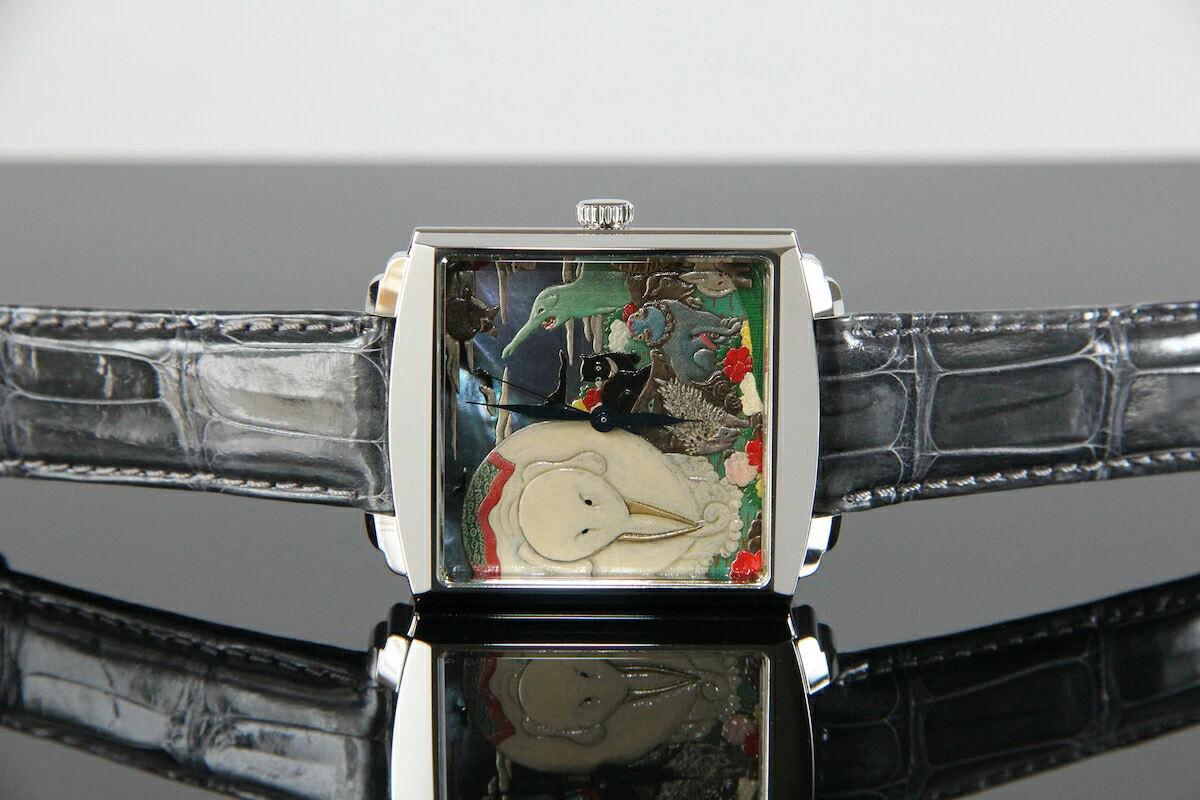 若沖「鳥獣花木図」蒔絵デザイン腕時計＜浄雅＞