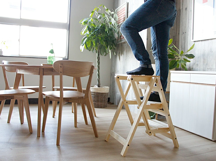 折りたためる木製3段ステップチェアー・Stepy