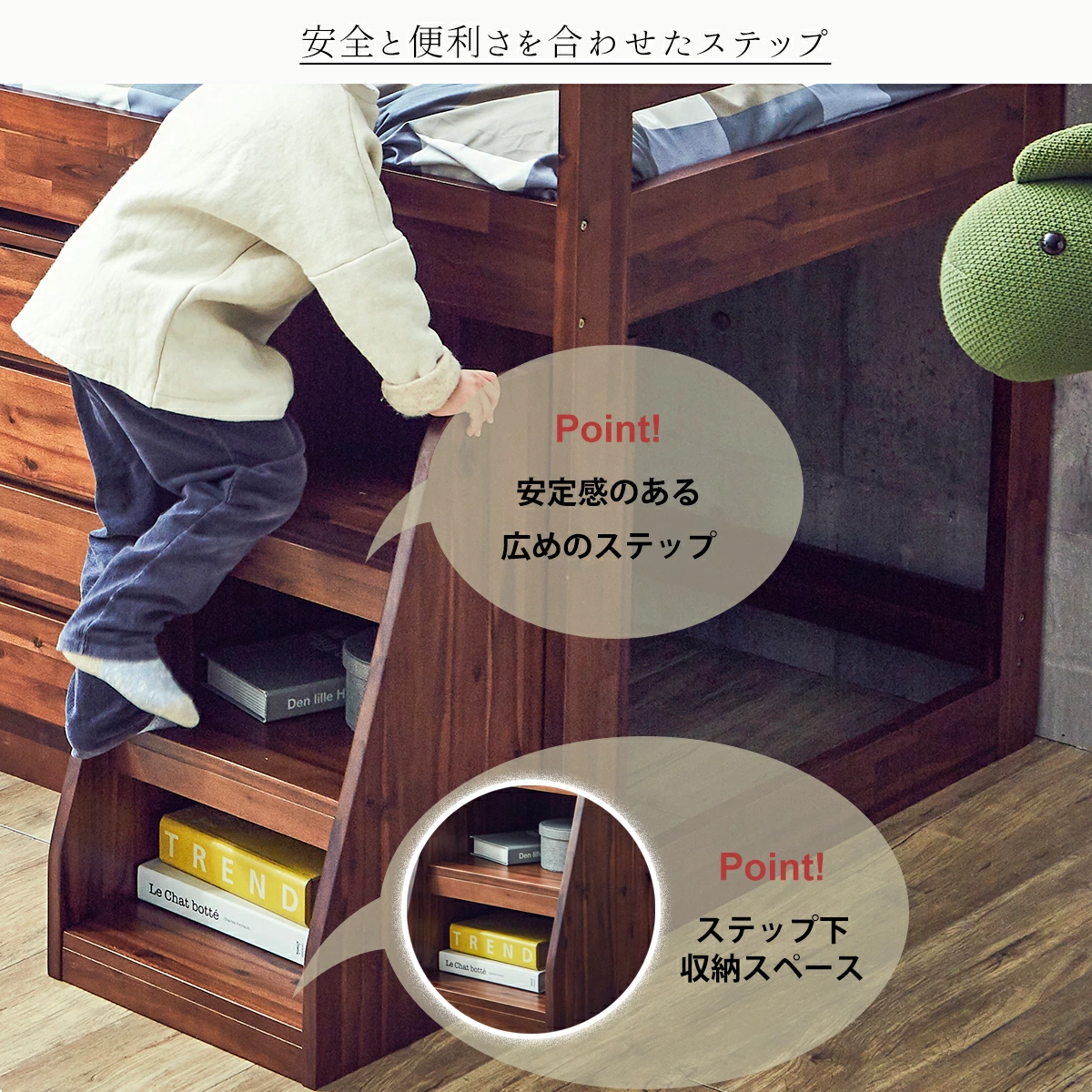 安全に上り下り。そして大容量の収納スペース。