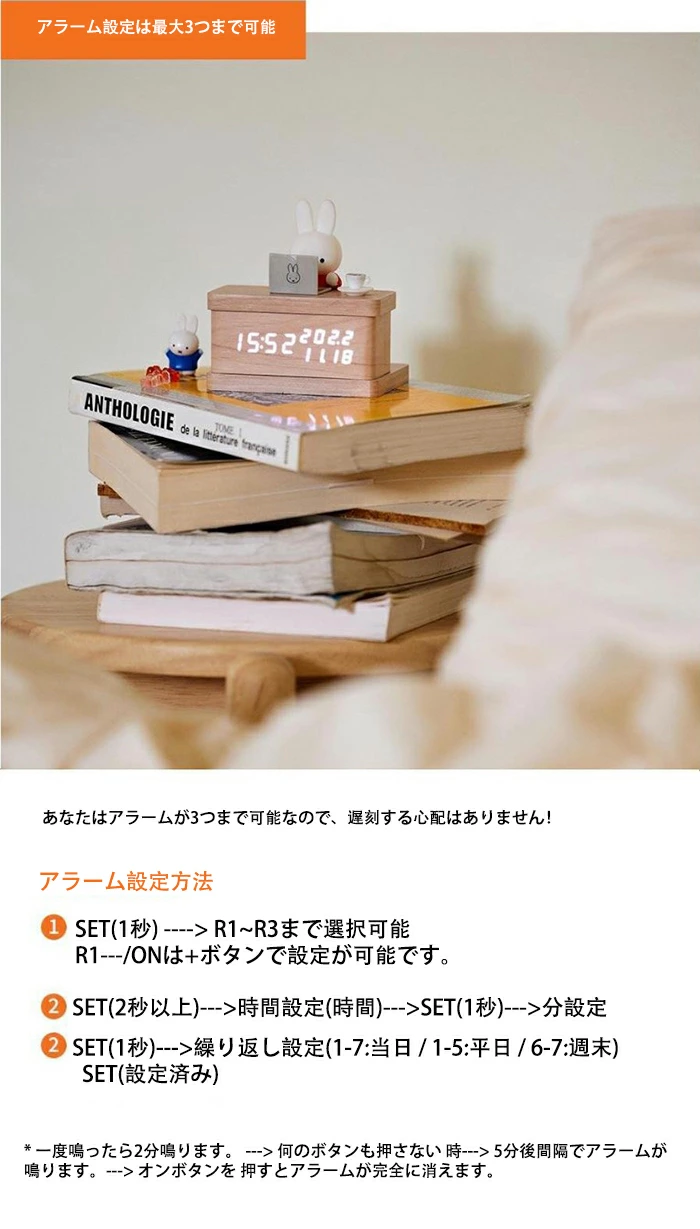 アラーム機能が備わったことで目覚まし時計としてはもちろん、仕事や勉強の休憩時間、家事のタイマーなど様々なシーンで活躍