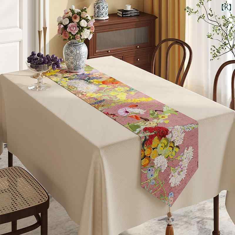テーブルランナー テーブルクロス ゴッホやモネの名画を元にデザインされたタッセル付きのアートなテーブルランナー